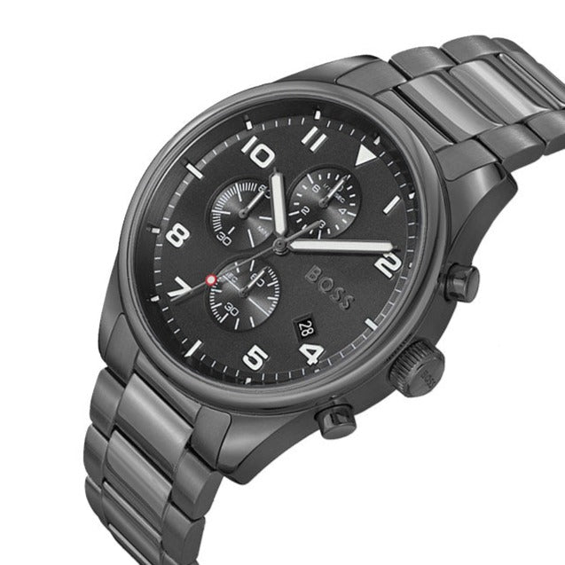 Hugo Boss View Chronograph Grey Dial Grey Steel Strap Watch For Men - 1513991