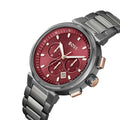 Hugo Boss One Chronograph Red Dial Grey Steel Strap Watch For Men - 1514000