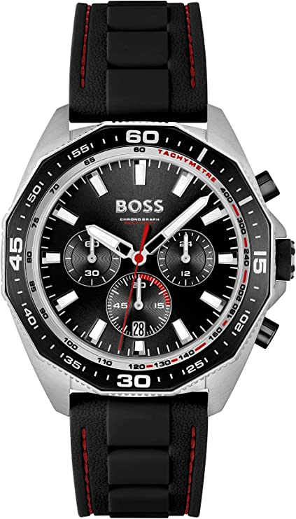 Hugo Boss Energy Chronograph Black Dial Black Silicon Strap Watch For Men - 1513969