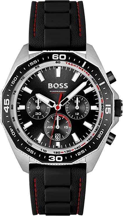 Hugo Boss Energy Chronograph Black Dial Black Silicon Strap Watch For Men - 1513969