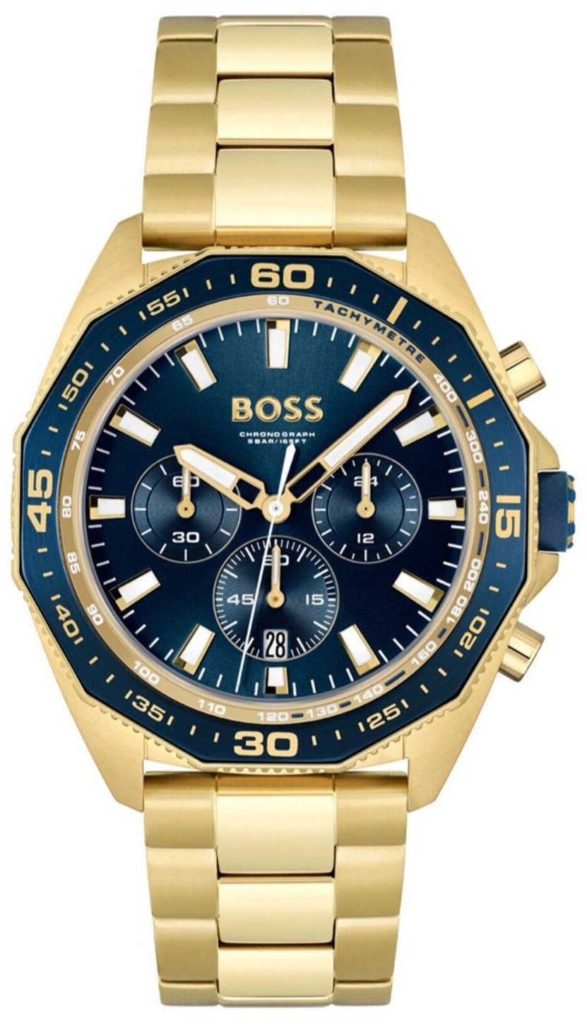 Hugo Boss Energy Chronograph Blue Dial Gold Steel Strap Watch For Men - 1513973