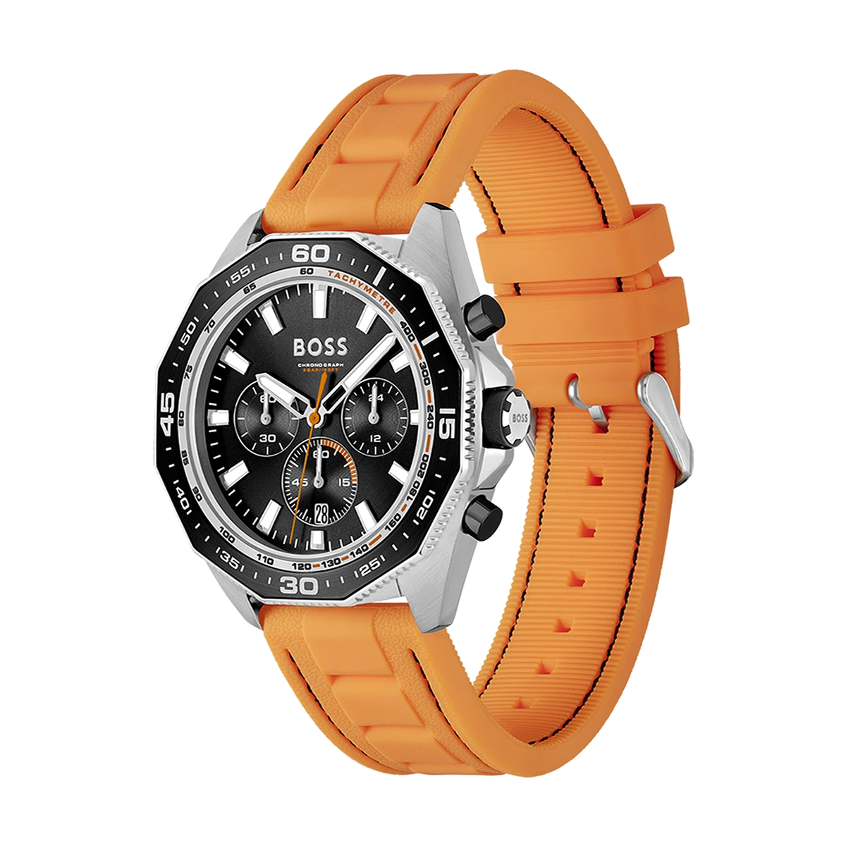 Hugo Boss Energy Chronograph Quartz Black Dial Orange Rubber Strap Watch For Men - 1513970