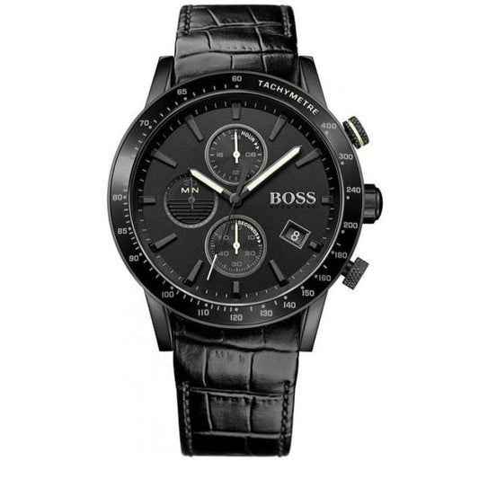 Hugo Boss Rafale Chronograph Black Dial Black Leather Strap Watch For Men - 1513389