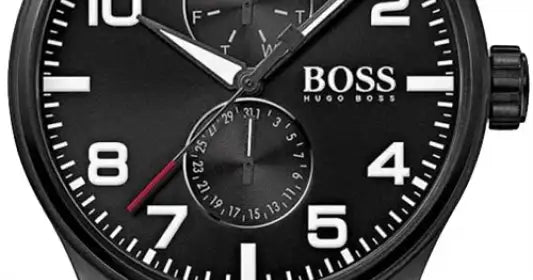 Hugo Boss Aeroliner Black Dial Black Leather Strap Watch For Men - 1513083