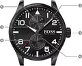 Hugo Boss Aeroliner Black Dial Black Leather Strap Watch For Men - 1513083