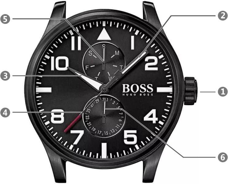 Hugo Boss Aeroliner Black Dial Black Leather Strap Watch For Men - 1513083