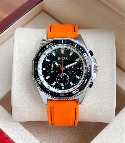 Hugo Boss Energy Chronograph Quartz Black Dial Orange Rubber Strap Watch For Men - 1513970