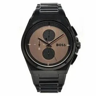 Hugo Boss Steer Chronograph Brown Dial Black Steel Strap Watch For Men - 1514043