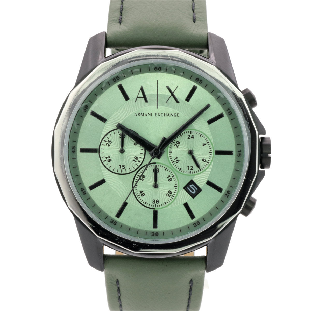 Armani Exchange Banks Chronograph Green Dial Green Leather Strap Watch For Men - AX1725