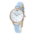 Emporio Armani Aurora Quartz Mother of Pearl White Dial Blue Leather Strap Watch For Women - AR11109