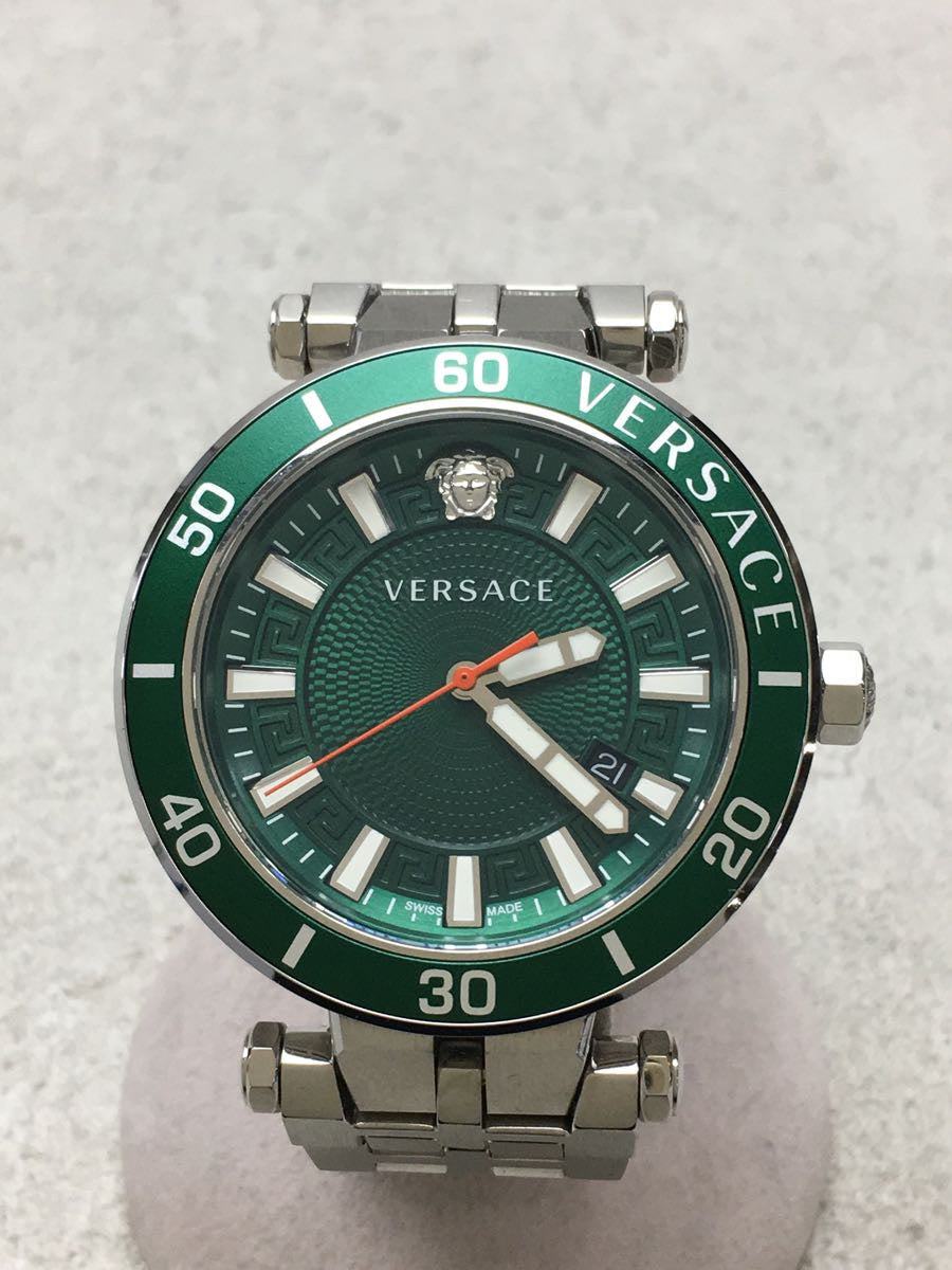 Versace Greca Sport Quartz Green Dial Silver Steel Strap Watch For Men - VEZ300421