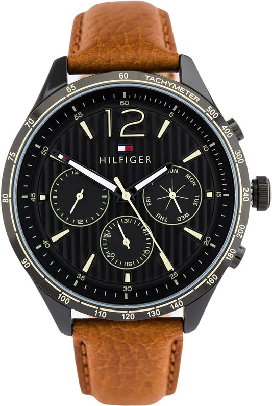 Tommy Hilfiger Gavin Chronograph Quartz Black Dial Brown Leather Strap Watch for Men - 1791470