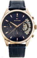 Tommy Hilfiger Baker Chronograph Quartz Blue Dial Blue Leather Strap Watch For Men - 1710451