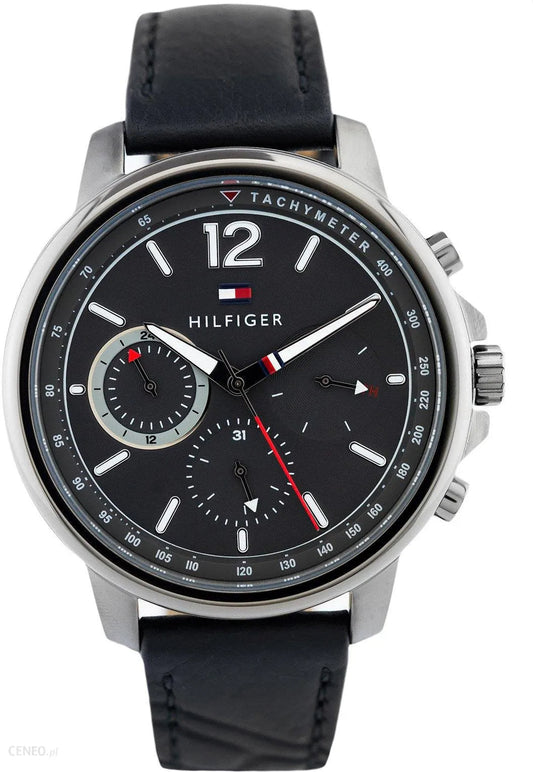 Tommy Hilfiger London Chronograph Grey Dial Black Leather Strap Watch for Men - 1791533