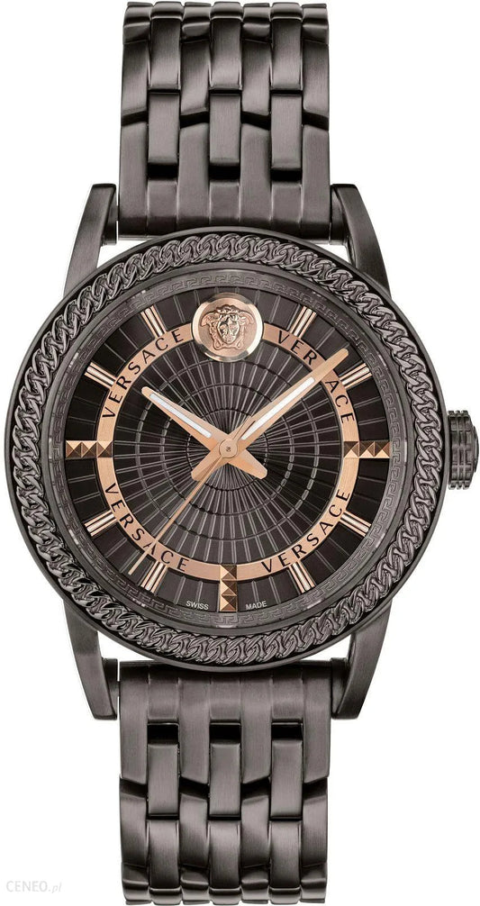 Versace Viamond Quartz Black Dial Grey Steel Strap Watch For Men - VEPO00520