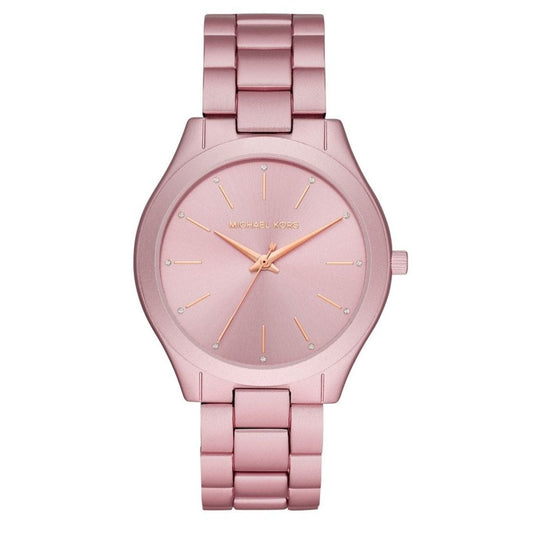 Michael Kors Slim Runway Pink Dial Pink Steel Strap Watch For Women - MK4456