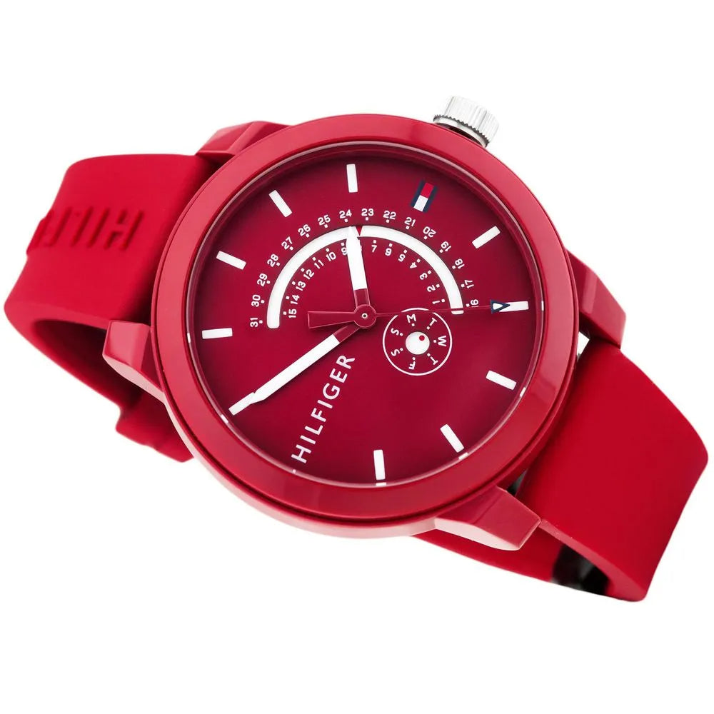 Tommy Hilfiger Denim Quartz Red Dial Red Rubber Strap Watch for Men - 1791480