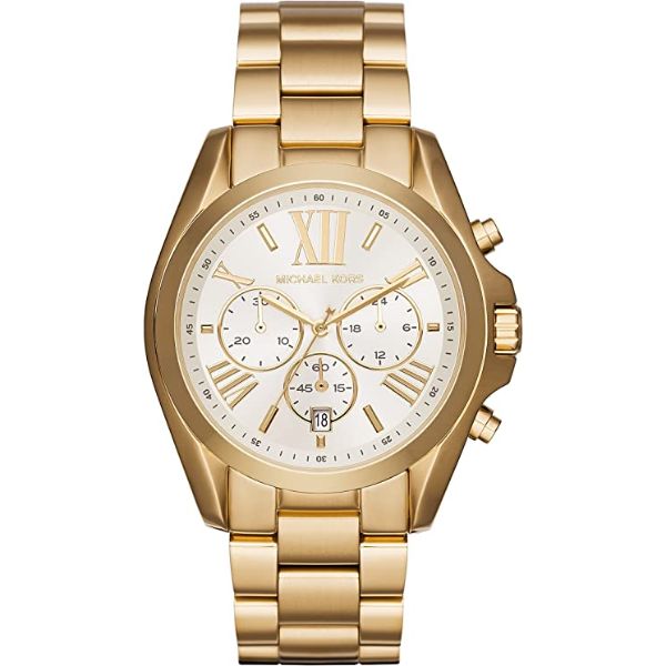 Michael Kors Bradshaw Chronograph White Dial Gold Steel Strap Watch For Women - MK6266