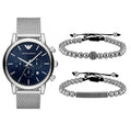 Emporio Armani Luigi Chronograph Blue Dial Silver Mesh Bracelet Watch For Men - AR80038