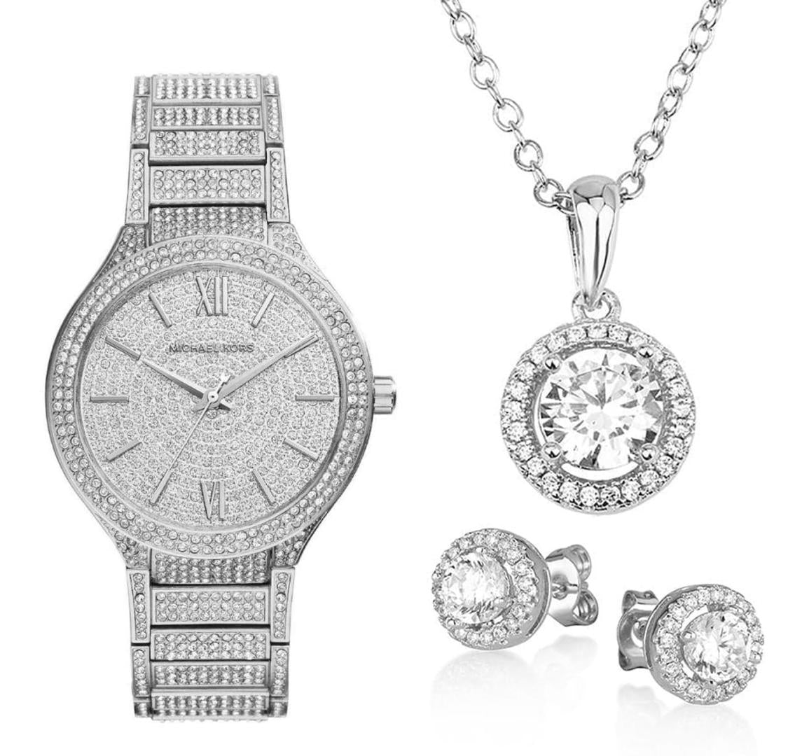 Michael Kors Kerry Crystal Pave Silver Dial Silver Steel Strap Watch For Women - MK3359