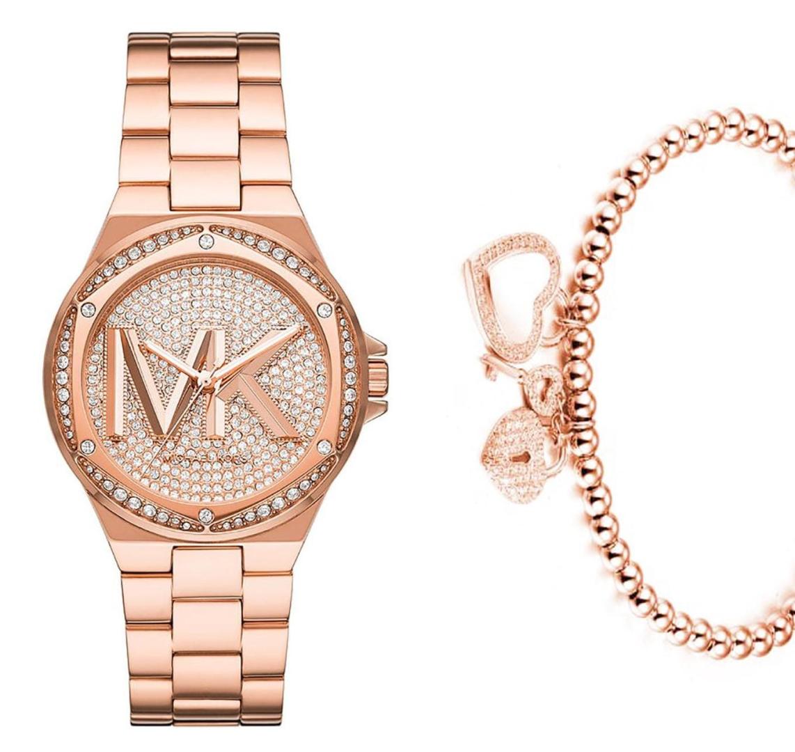 Michael Kors Lennox Three Hand Rose Gold Dial Rose Gold Steel Strap Watch For Women - MK7230