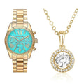 Michael Kors Lexington Chronograph Sky Blue Dial Gold Steel Strap Watch For Women - MK7216