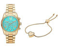 Michael Kors Lexington Chronograph Sky Blue Dial Gold Steel Strap Watch For Women - MK7216