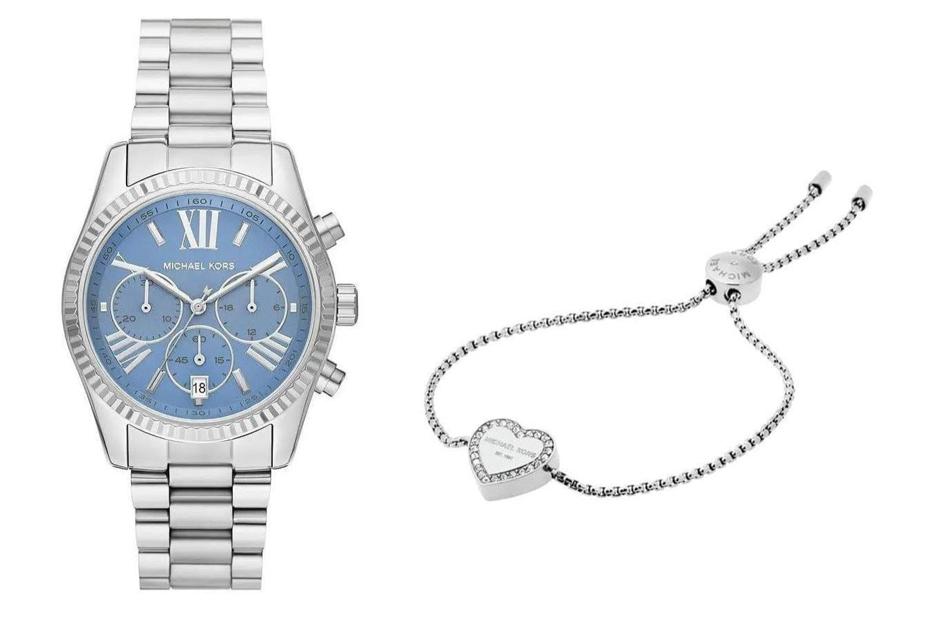 Michael Kors Lexington Chronograph Blue Dial Silver Steel Strap Watch For Women - MK7215