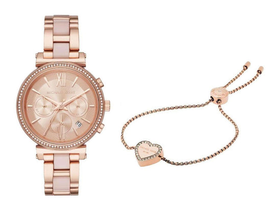Michael Kors Sofie Chronograph Rose Gold Dial Rose Gold Steel Strap Watch For Women - MK6560