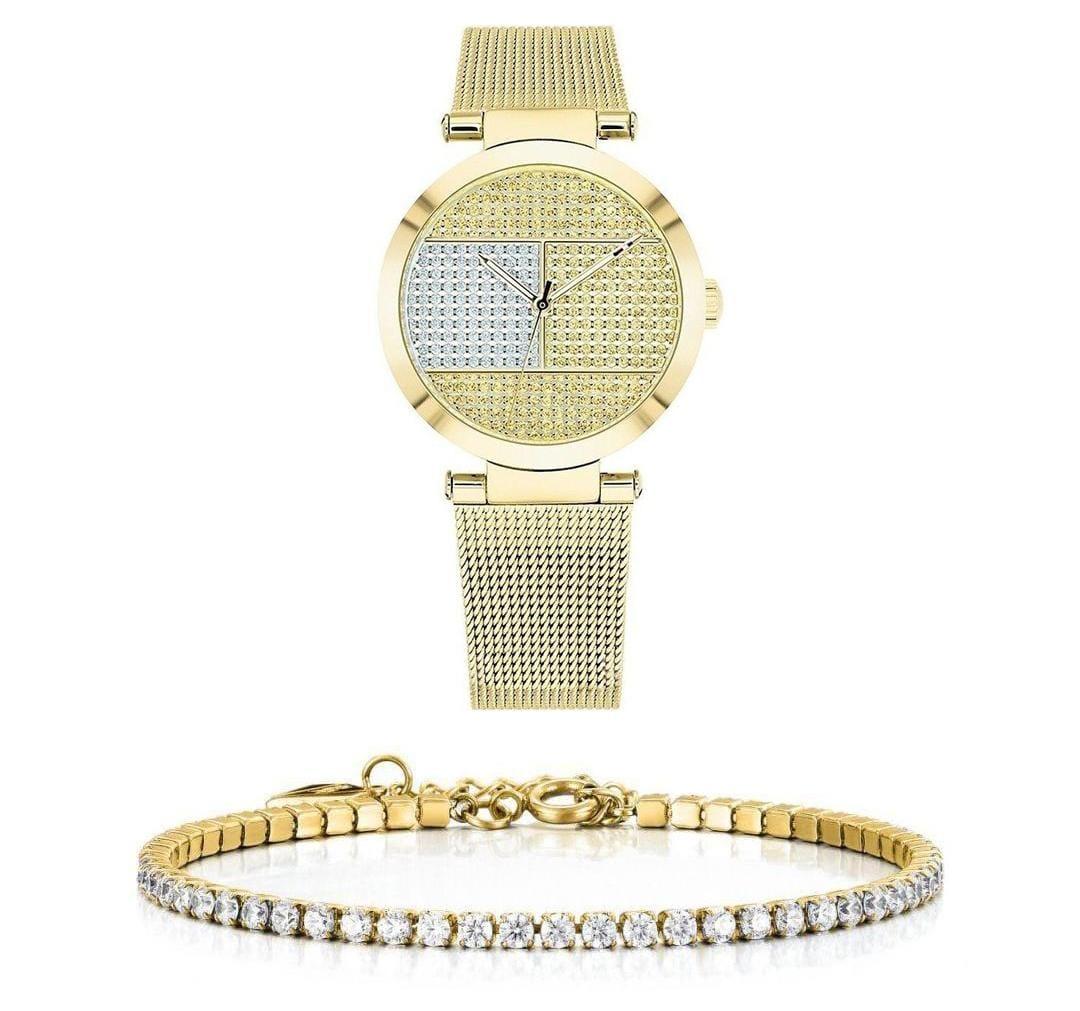 Tommy Hilfiger Lynn Quartz Gold Dial Gold Mesh Bracelet Watch For Women - 1781867