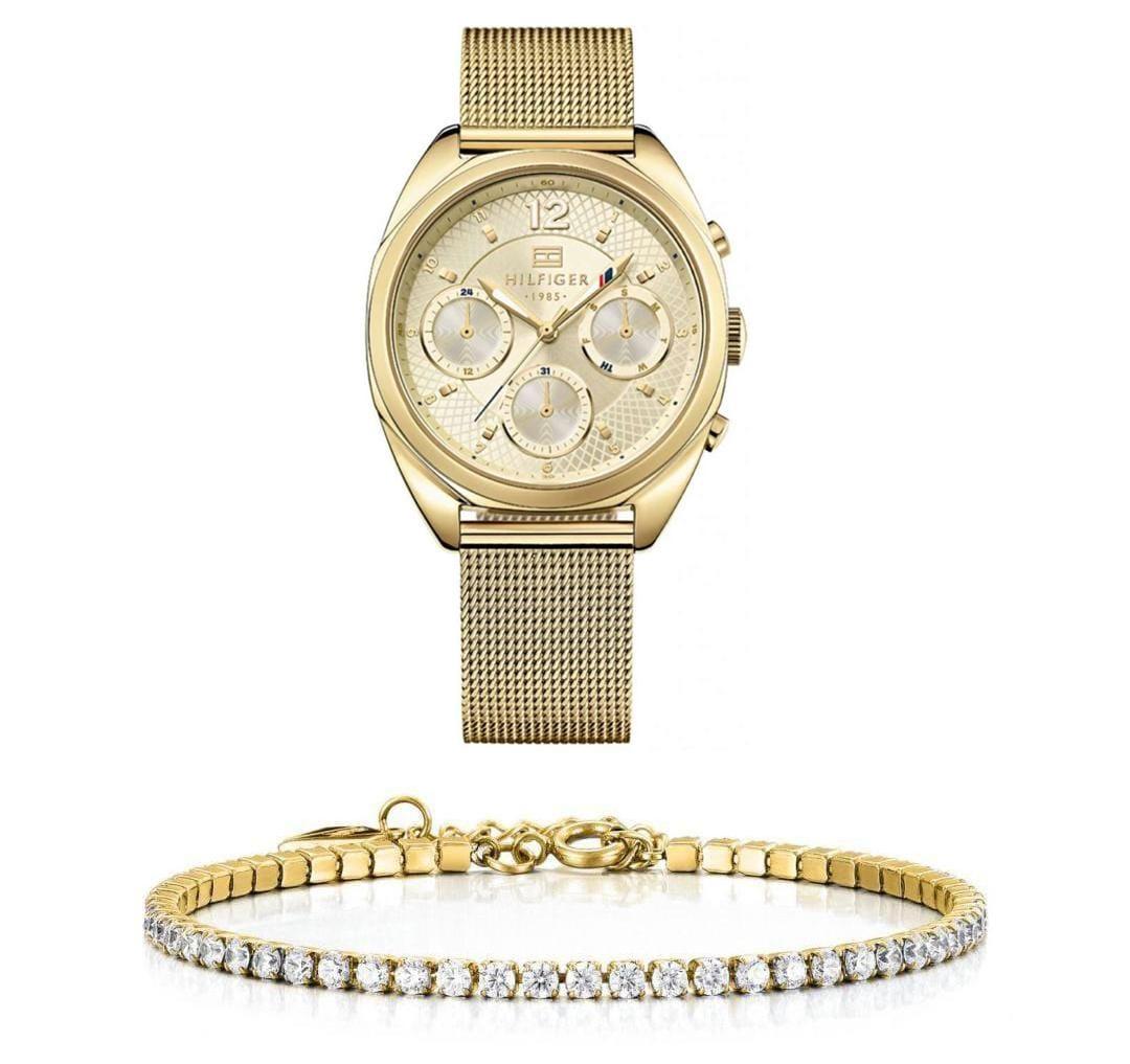 Tommy Hilfiger Mia Gold Dial Gold Mesh Bracelet Watch for Women - 1781488