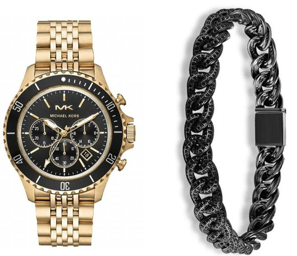 Michael Kors Bayville Chronograph Black Dial Gold Steel Strap Watch For Men - MK8726
