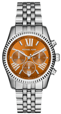 Michael Kors Lexington Chronograph Brown Dial Silver Steel Strap Watch For Women - MK6221