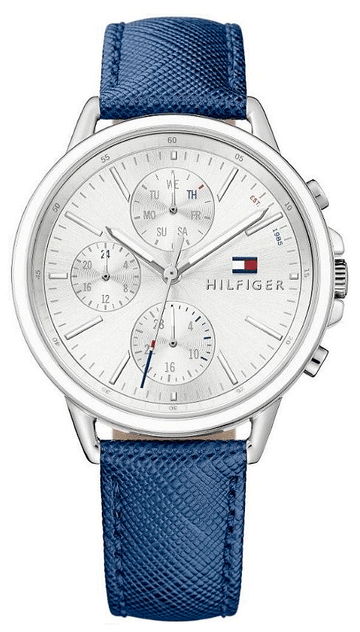 Tommy Hilfiger Carly Silver Dial Blue Leather Strap Watch for Women - 1781791