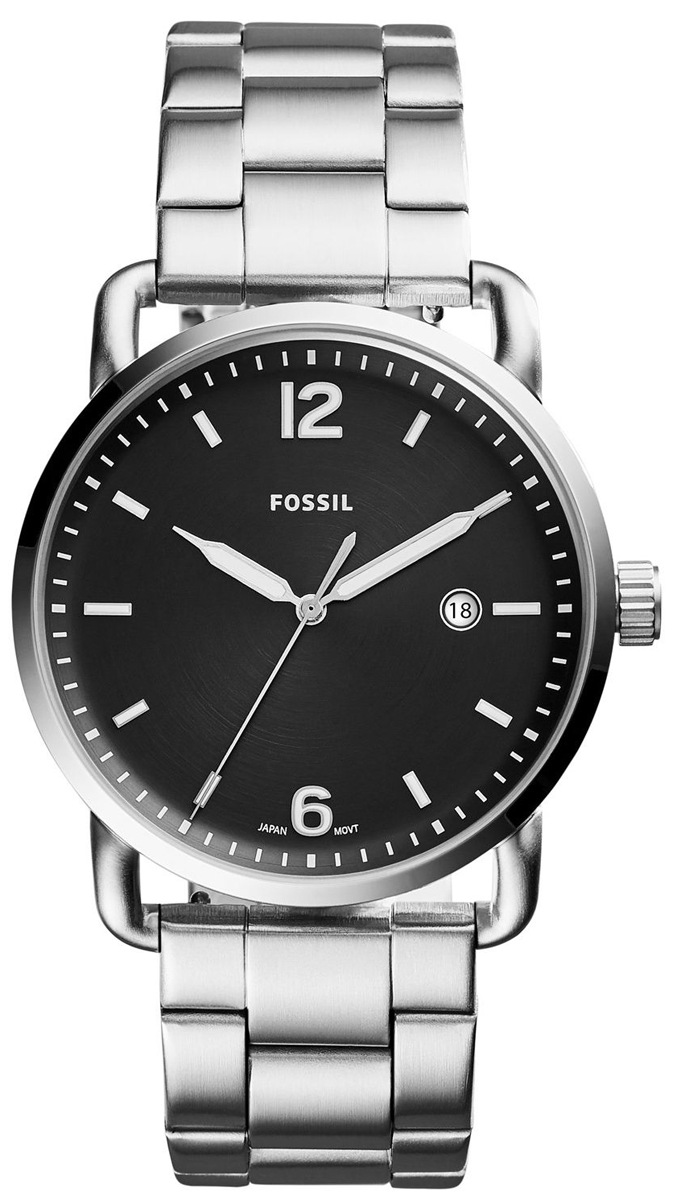 Fossil The Commuter Black Dial Silver Steel Strap Watch for Men - FS5391