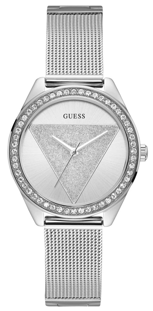 Guess Tri Glitz Quartz Silver Dial Silver Mesh Bracelet Watch For Women - W1142L1