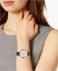 Emporio Armani Gianni T-Bar Silver Dial Brown Leather Strap Watch For Women - AR11269