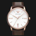 Emporio Armani Minimalist Quartz White Dial Brown Leather Strap Watch For Men - AR11572