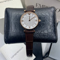 Emporio Armani Gianni T-Bar Silver Dial Brown Leather Strap Watch For Women - AR11269