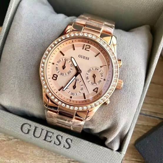 Guess Mini Spectrum Quartz Rose Gold Dial Rose Gold Steel Strap Watch For Women - W0122L3