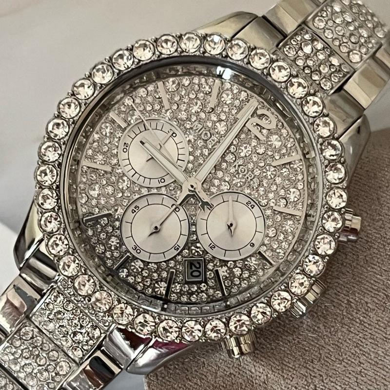 Michael Kors Layton Chronograph Silver Dial Silver Steel Strap Watch For Women - MK6976