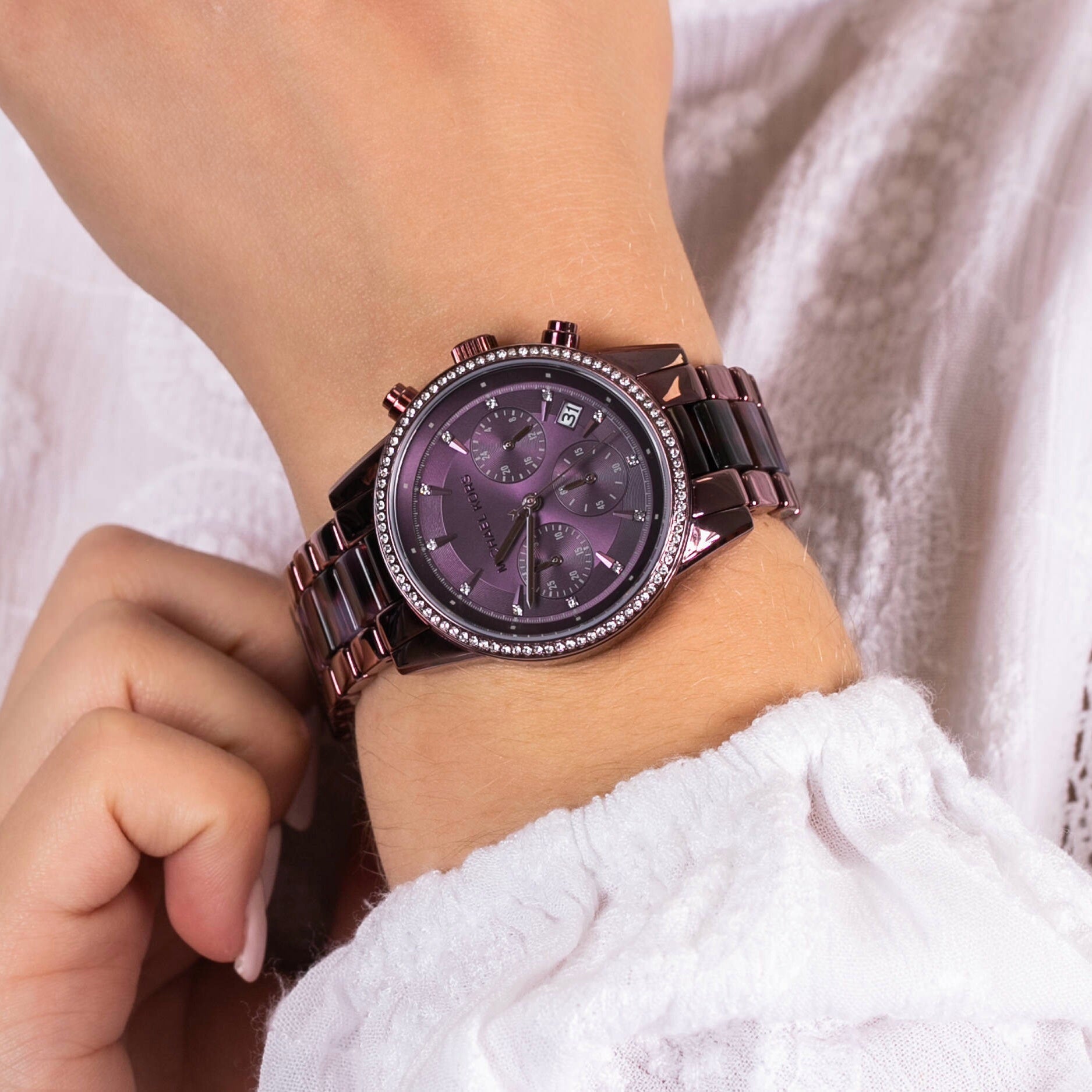 Michael Kors Ritz Chronograph Purple Dial Purple Steel Strap Watch For Women - MK6720