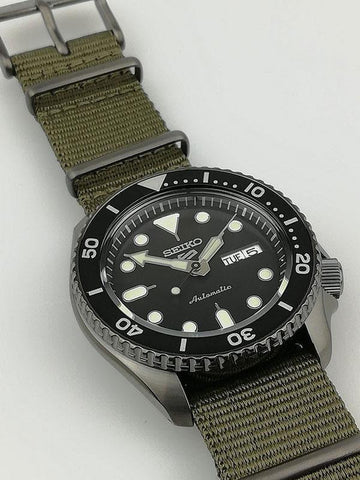 Seiko 5 Sport Automatic Black Dial Green Nylon Strap Watch For Men - SRPD65K4