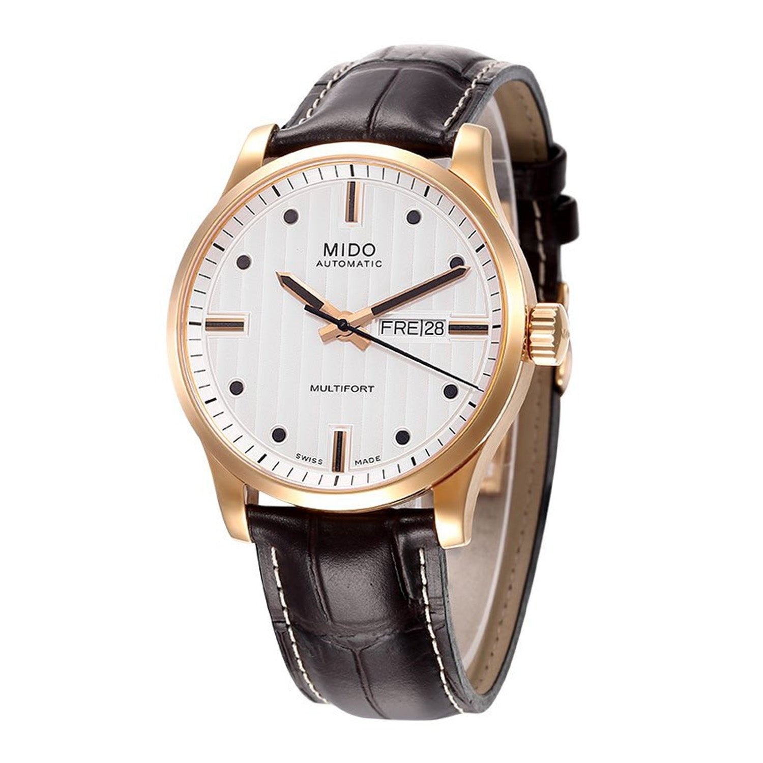 Mido Multifort Automatic Silver Dial Brown Leather Strap Watch For Men - M005.430.36.031.80