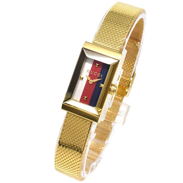 Gucci G Frame Quartz Diamonds White Red Blue Dial Gold Mesh Bracelet Watch For Women - YA147511