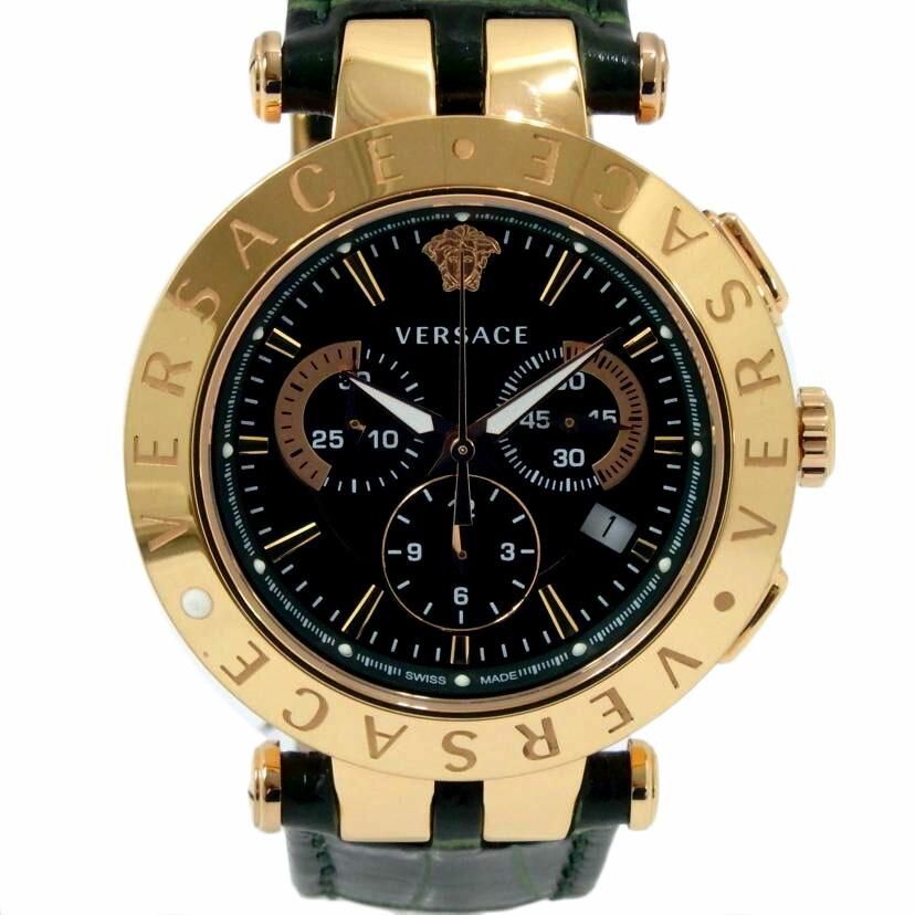 Versace V-Race Quartz Black Dial Black Leather Strap Watch For Men - VEBV00119