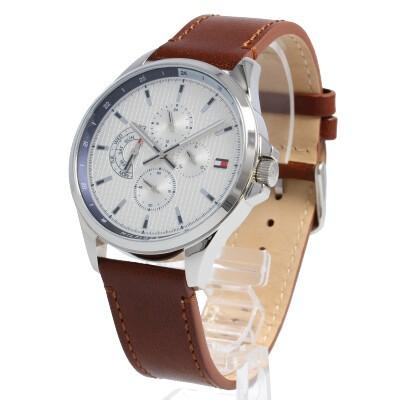 Tommy Hilfiger Multi Function Quartz White Dial Brown Leather Strap Watch for Men - 1791614