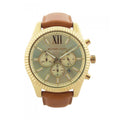 Michael Kors Lexington Chronograph Gold Dial Brown Leather Strap Watch For Men - MK8447