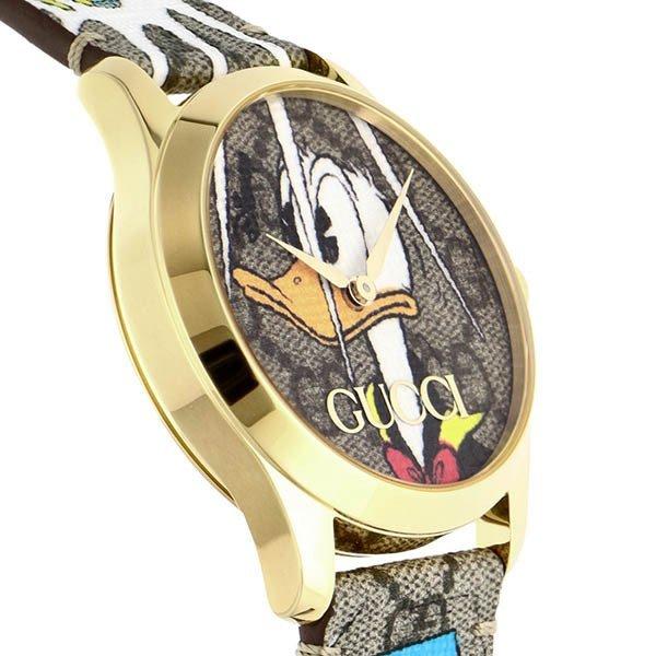 Gucci G Timeless Disney Donald Duck Brown Dial Brown Leather Strap Watch For Women - YA1264167