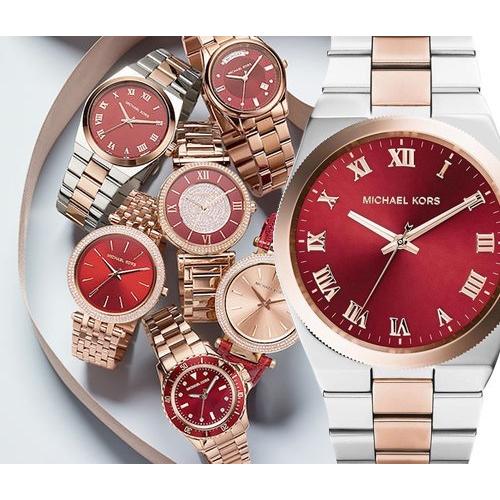 Michael Kors Channing Quartz Red Dial Two Tone Steel Strap Watch For Women - MK6114